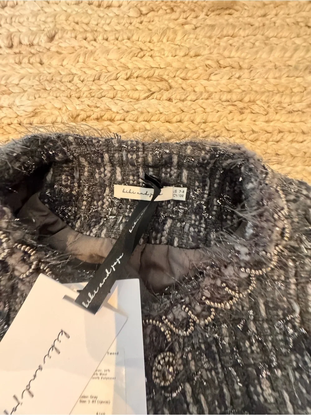 Kiki and Jojo Charcoal Textured Tweed Cropped Jacket